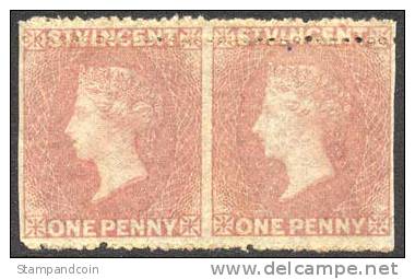 St. Vincent #2a (SG 2a) Mint No Gum 2p Victoria Imperf Pair From 1861 W/APS Certificate - St.Vincent (...-1979)