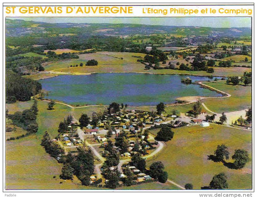 Carte Postale 63. Saint-Gervais-d'Auvergne  Et L'Etang Philippe  Le Camping   Vue D´avion Trés Beau Plan - Saint Gervais D'Auvergne