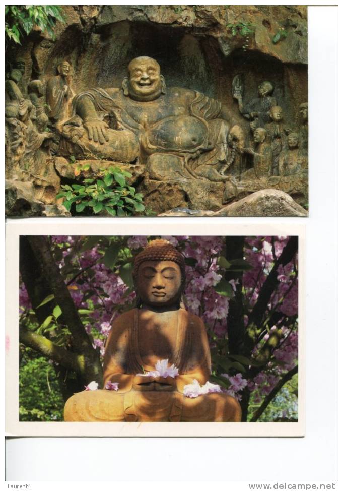 (0418) - 2 Buddha Postcard - Carte De Statue De Buddha - Bouddhisme