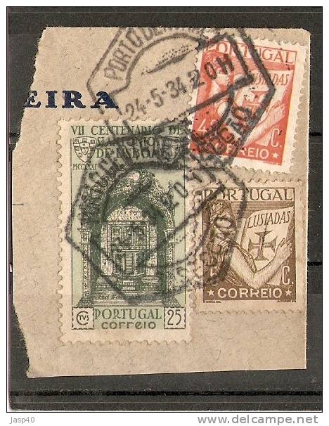 D - PORTUGAL AFINSA 514 + 520 + 532 - SOBRE FRAGMENTO - Postmark Collection