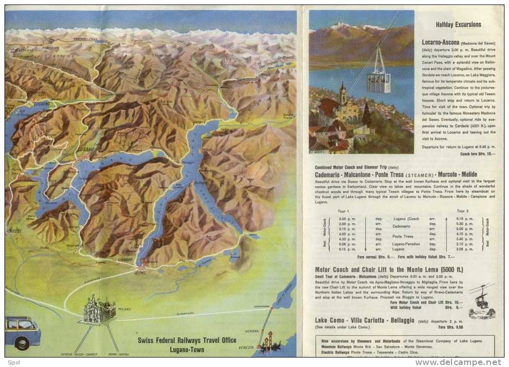 Swiss Federal Railways Travel Office - Lugano Town - Dépliant 4 Volets Avec Photos Et Carte Du Relief Et Des Lacs - Europe