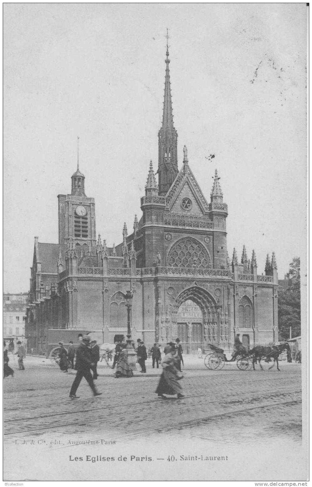 PARIS 10 Arrondissement Les églises De Paris Rare Saint Laurent Route Pavée Attelage édit. L.J. & Cie - Arrondissement: 10