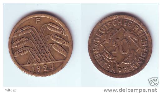 Germany 50 Rentenpfennig 1924 F - 50 Renten- & 50 Reichspfennig