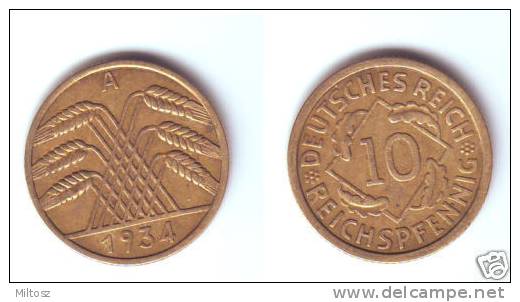 Germany 10 Reichspfennig 1934 A - 10 Renten- & 10 Reichspfennig