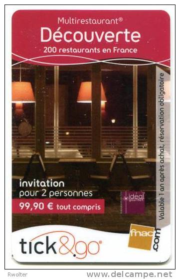 @+ Carte Cadeau - Tick & Go : DECOUVERTE : 200 RESTAURANTS EN FRANCE. - Gift And Loyalty Cards