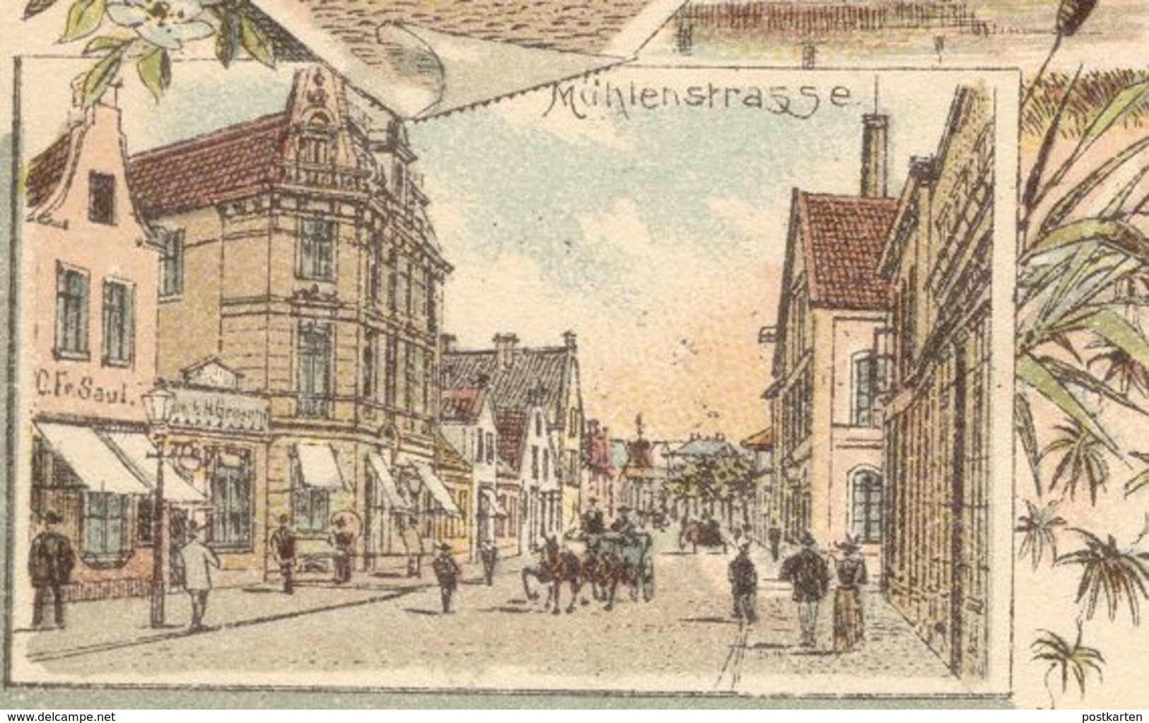 ALTE LITHO POSTKARTE GRUSS AUS LEER 1895 C. FR. SAUL MÜHLENSTRASSE KRIEGERDENKMAL NEUESTRASSE HAFEN Verlag Rosenblatt - Leer