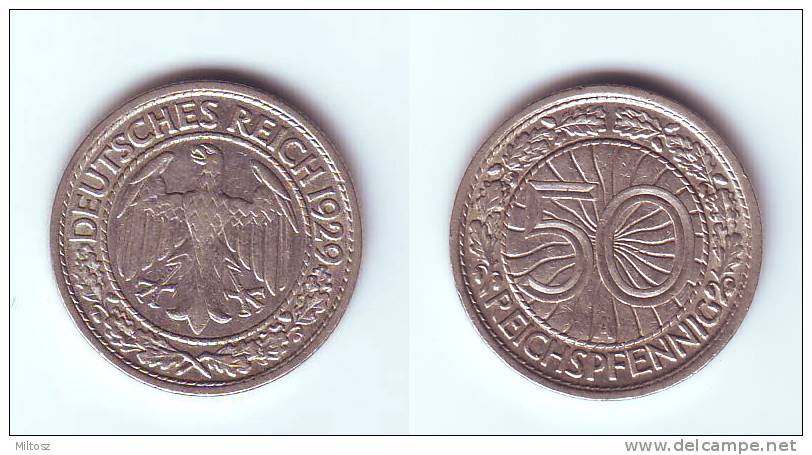 Germany 50 Reichspfennig 1929 A - 50 Rentenpfennig & 50 Reichspfennig