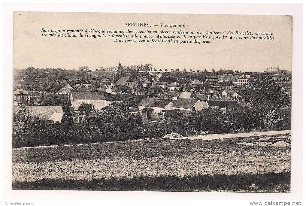 Cp , 89 , SERGINES , Vue Générale , Dos Vert , écrite - Sergines