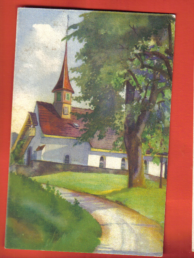 K391 Kirche Von Urdorf,Eglise De Campagne,Aquarell Von Zürcher.Gelaufen In 1947,Stempel Turnfest.Zürcher O.Nummer - Dorf