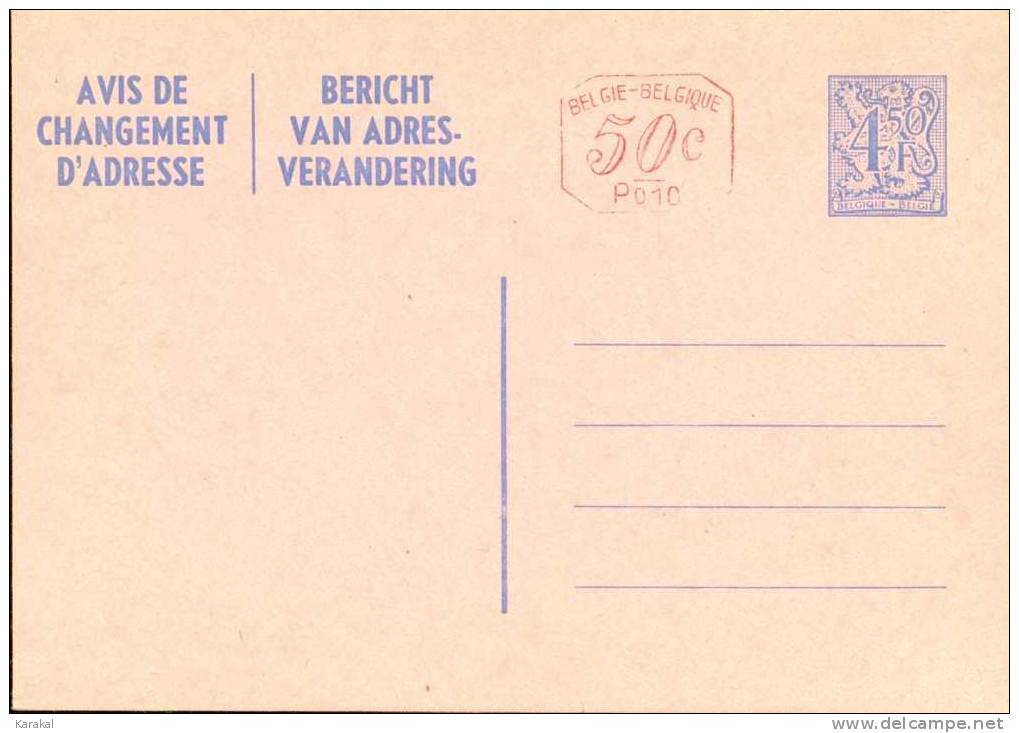 Belgique Avis De Changement D´adresse 21 FN M1 P010 NF (België-Belgique) 1979 MNH - Non Répertorié? - Avviso Cambiamento Indirizzo