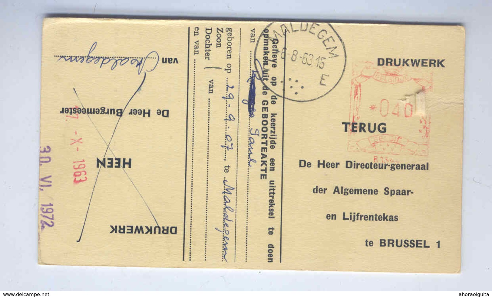 Histoire Postale De MALDEGEM 1947/84 - Cachets Différents - 3 X Cartes ASLK  , 2 Entiers Postaux --  OO/014 - Volantini Postali