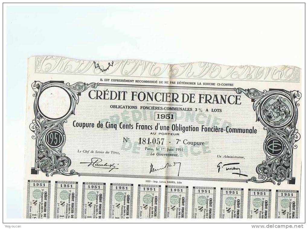 CREDIT FONCIER DE FRANCE 1951 (500F) - Banque & Assurance