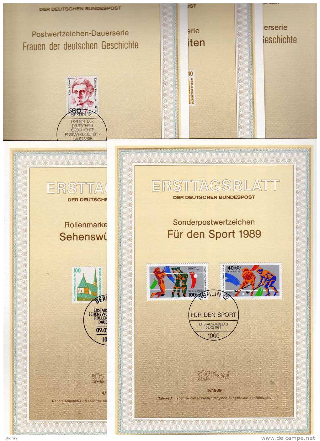 I. Quartal 1989 ETB Salomon Sehenswürdigkeiten Ihrer Sport Berlin 830-837 SST 45€ Ersttagsblatt Set Document Of Germany - 1e Jour – FDC (feuillets)