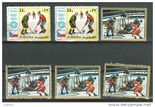 HOCKEY SUR GLACE Lot N°02, 5 Timbres : Fujeira - Ajman State - JO Munich 1972 - Hockey (sur Glace)