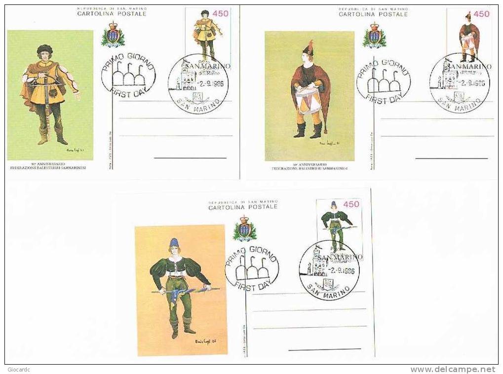 SAN MARINO -  SASS.48.50 CARTOLINA  POSTALE -  FDC 1986 30^ ANNIV. FEDERAZIONE BALESTRIERI SAMMARINESI  - RIF. 10011 - Interi Postali