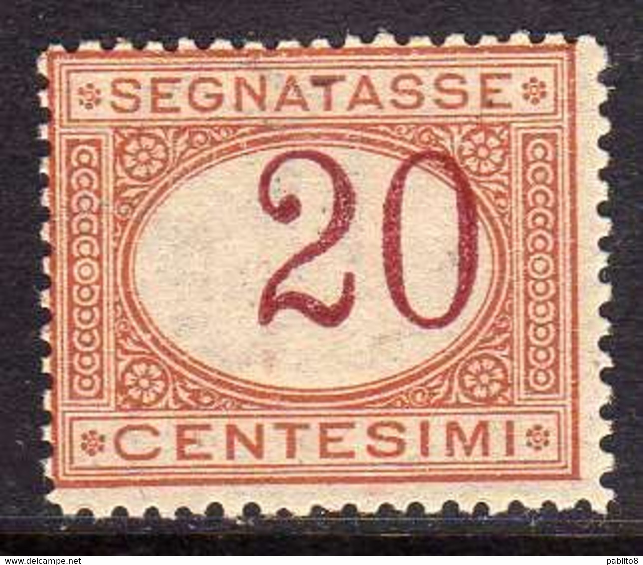 ITALIA REGNO ITALY KINGDOM 1890 SEGNATASSE CENT. 20 MNH CON CIFRA FORTEMENTE SPOSTATA A DESTRA - Strafport