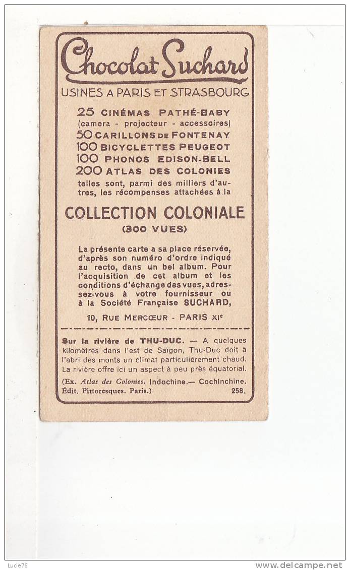 CHOCOLAT SUCHARD -  Collection Coloniale -  Sur La Rivière De THU DUC  Cochinchine - N° 258 - Suchard