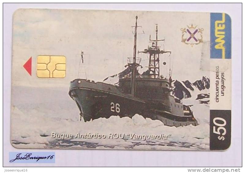 TC 256a BUQUE ANTARTICO VANGUARDIA, ARMADA NACIONAL URUGUAY. Navire De La Marine, Navy Ship. ANTEL. - Uruguay