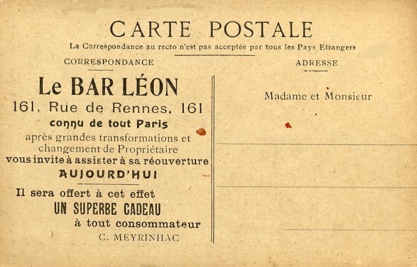 Commerce - Métiers - Bar Léon 161 Rue De Rennes 75006 Paris - Commissionnaire - Cafés