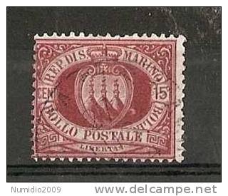 1892-94 SAN MARINO USATO STEMMA 15 CENT - RR6806 - Usados