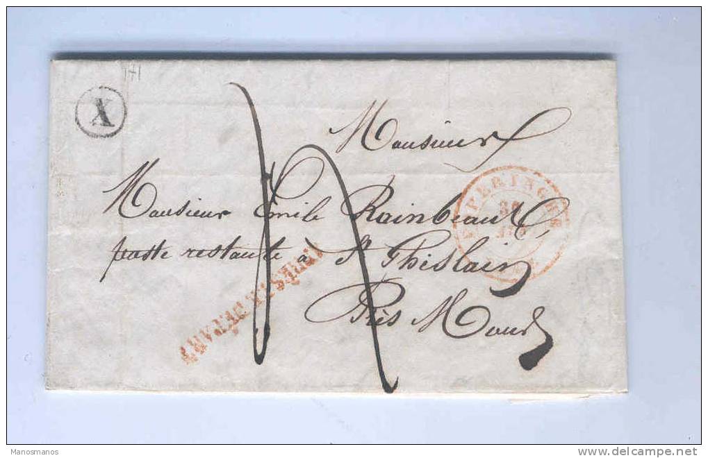 460/15 - Lettre Précurseur POPERINGHE 1848 Vers ST GHISLAIN - Boite Rurale X De HARINGHE - Entete Justice De Paix - Poste Rurale