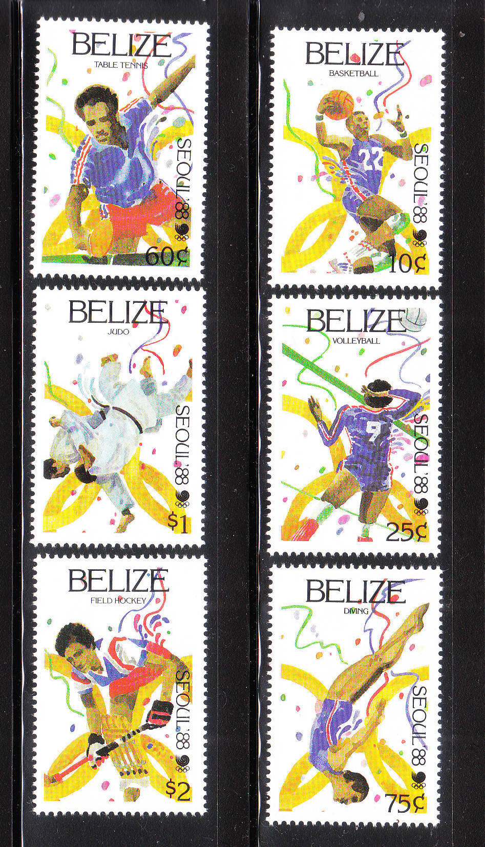 Belize 1988 Summer Olympics Seoul Basketball Hockey Volleyball Judo Table Tennis MNH - Belize (1973-...)