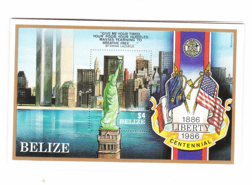 Belize 1986 Statue Of Liberty Centenary Flags S/S MNH - Belize (1973-...)