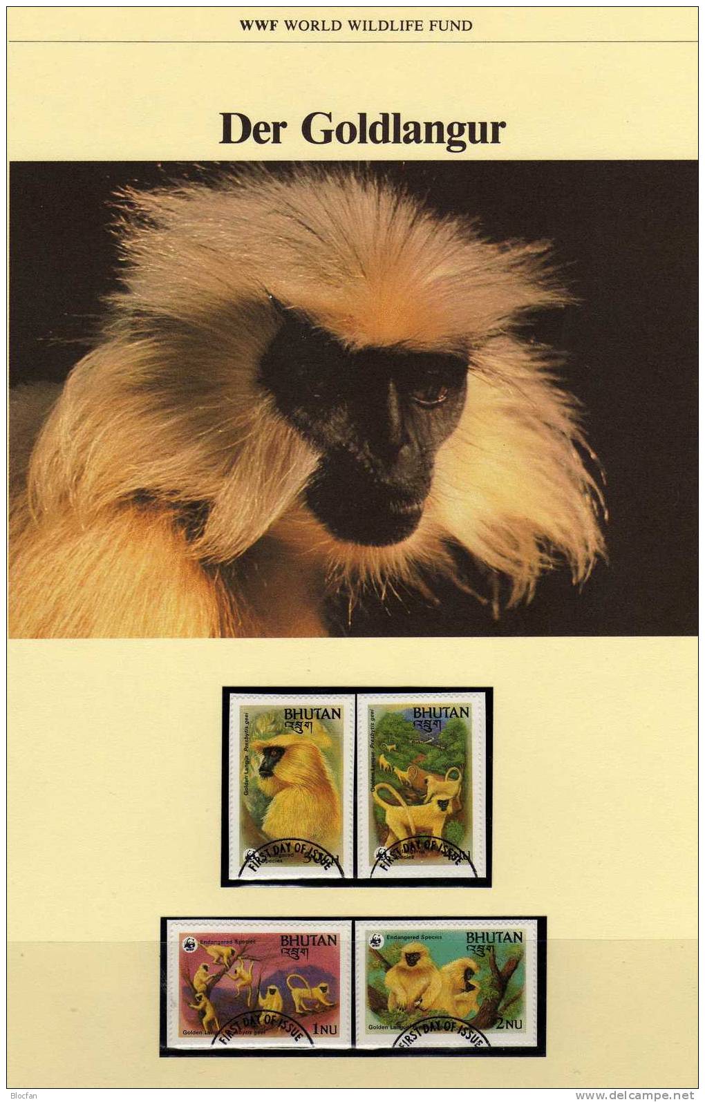 Dokumentation 1984 WWF-Set 12 Bhutan 840/3 O 5€ Gold-Langur Affe Naturschutz  Affen 1984 Wild-life Langur Stamps Of Asia - Bhoutan