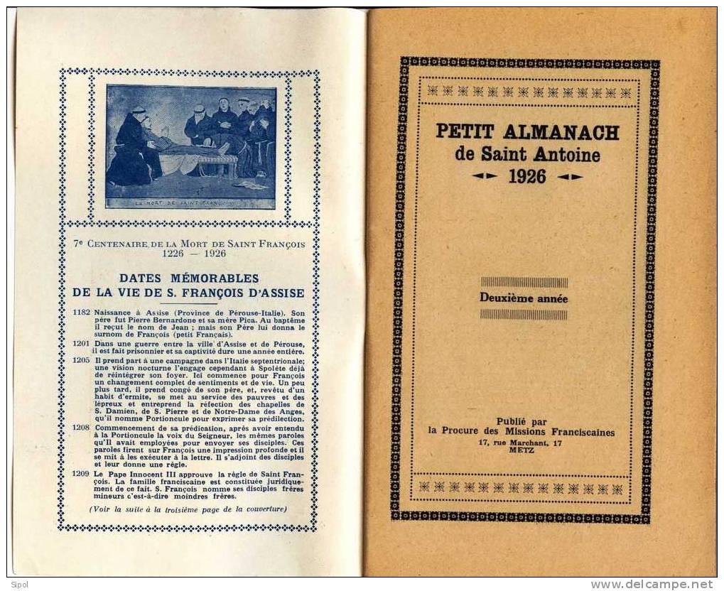 Petit Almanach De Saint Antoine  1926 - Comme Neuf - 48 Pages  11 X 18 Cm - Petit Format : 1921-40