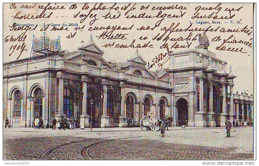 B2694 Belgium Bruxelles La Gare Du Midi PPC Used  1910 Perfect Shape - Spoorwegen, Stations