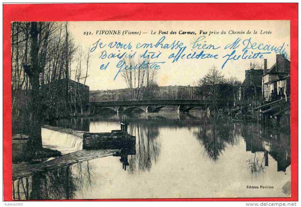 VIVONNE LE PONT DES CARMES VUE PRISE DU CHEMIN DE LA LEVEE CARTE EN BON ETAT - Vivonne