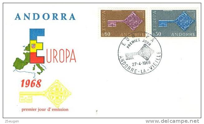 FRENCH ANDORRA  EUROPA CEPT 1968   FDC - 1968