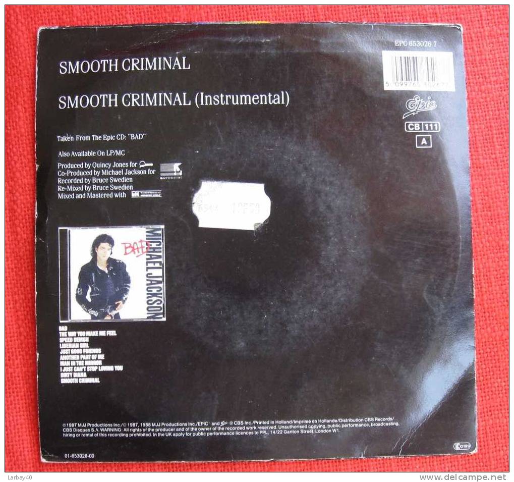 45T MICHAEL JACKSON " SMOOTH CRIMINAL " - 45 Toeren - Maxi-Single