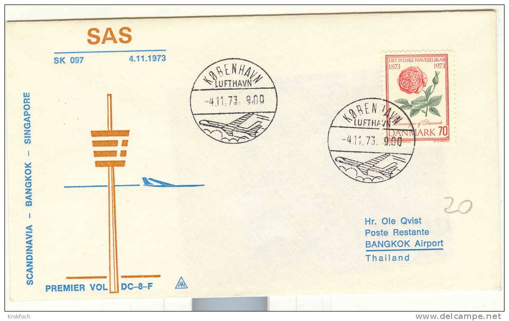 Erstflug Kobenhavn Bangkok 1973 SAS - Lettre Brief - 1er Vol Thailande Thailand - Primo Volo DC 8 - Maschinenstempel (EMA)