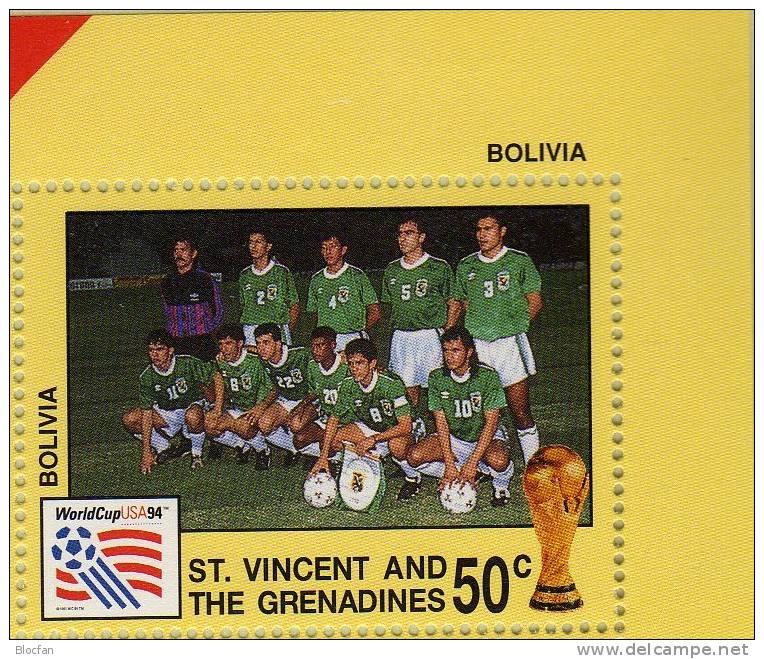 Team Bolivia Zur Fußball WM 1994 Vincent 2810 Kleinbogen ** 8€ Kicker World Cup USA-Flagge M/s Flag Bloc Soccer Sheetlet - 1994 – États-Unis