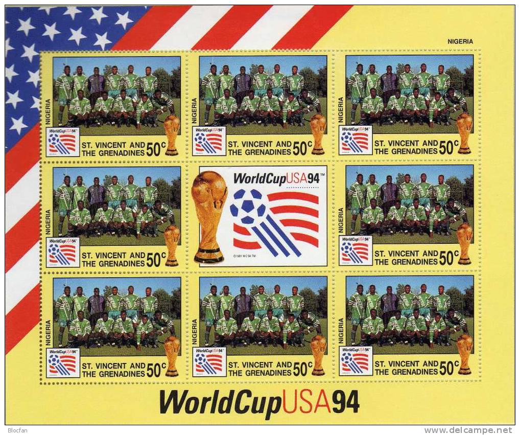 Team Nigeria Zur Fußball WM 1994 Vincent 2823 Kleinbogen ** 8€ Kicker World Cup USA-Flagge M/s Flag Bloc Soccer Sheetlet - 1994 – États-Unis