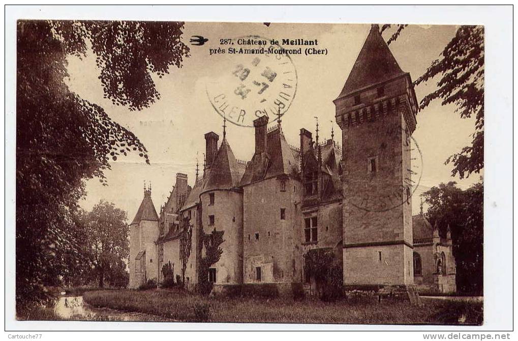 K15 - Château De MEILLANT Près Saint-Amand-Montrond (1934) - Obliteration Ferroviaire Paris à Cerbère - Meillant