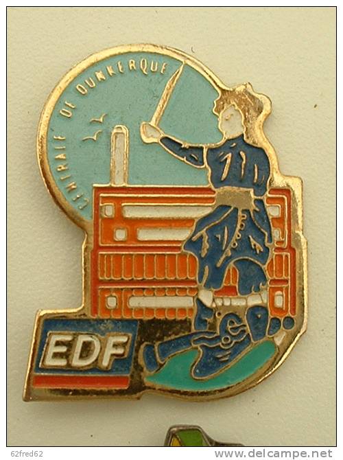 PIN´S EDF GDF  - CENTRALE DE DUNKERQUE  N°2 FOND OR - EDF GDF