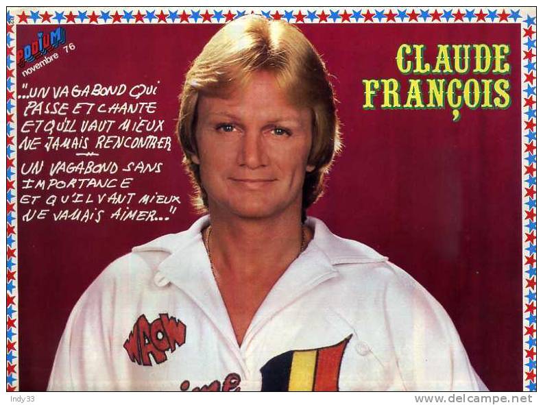 - POSTER CLAUDE FRANCOIS . PHOTO DOUBLE PAGE DU MAGAZINE PODIUM  1978 - Affiches & Posters