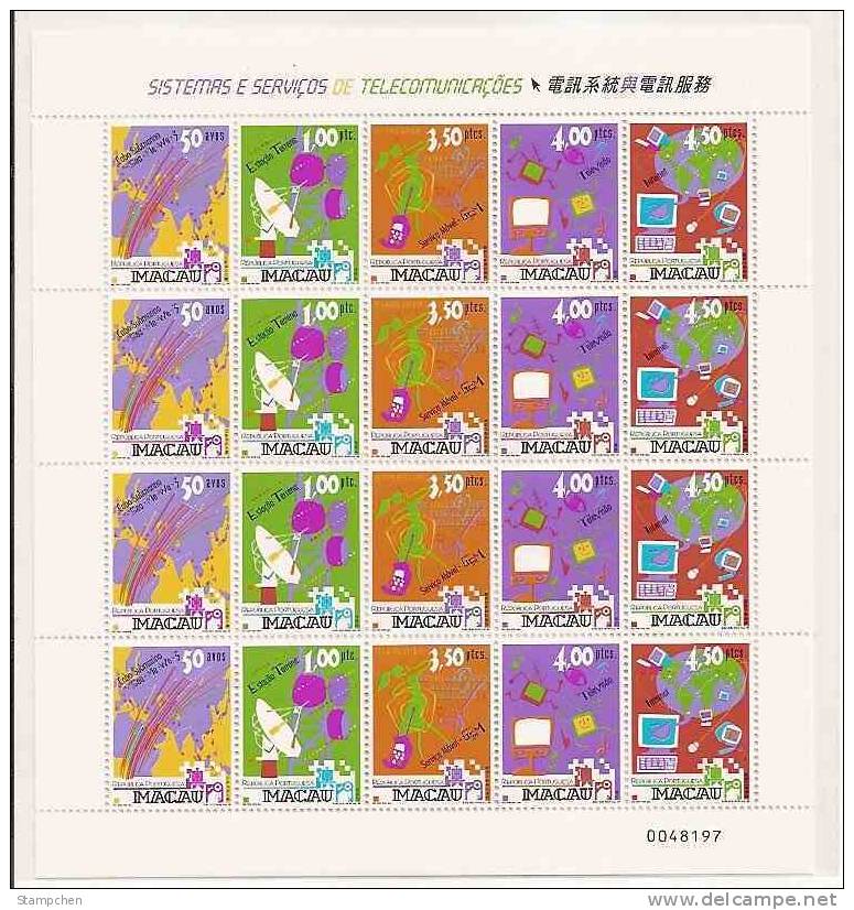 1999 Macau/Macao Stamps Sheet- Telecommunication Computer Satellite TV Music Map Cell Phone Telecom - Collezioni