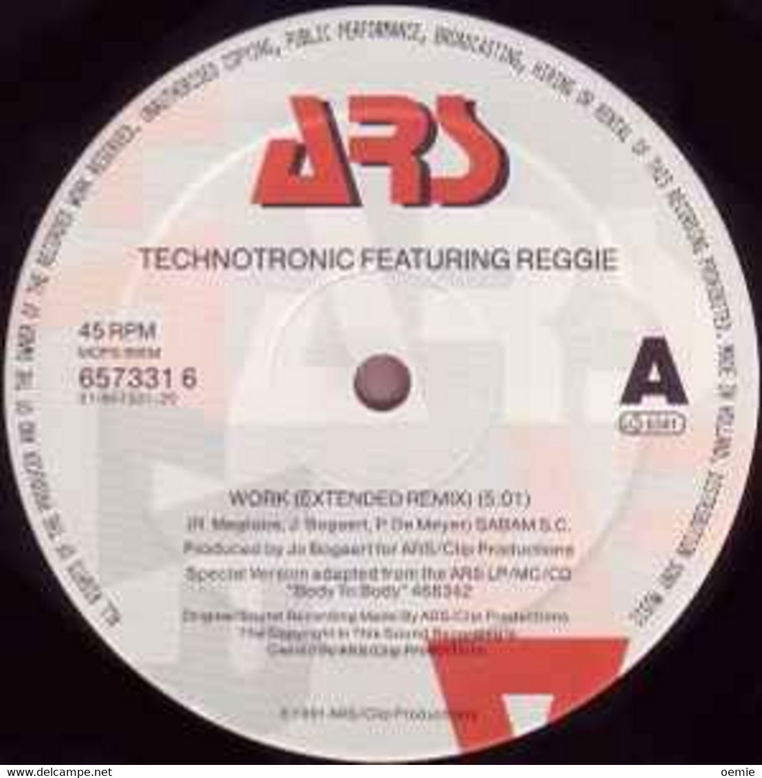 TECHNOTRONIC  FEATURING REGGIE °°  WORK - 45 T - Maxi-Single