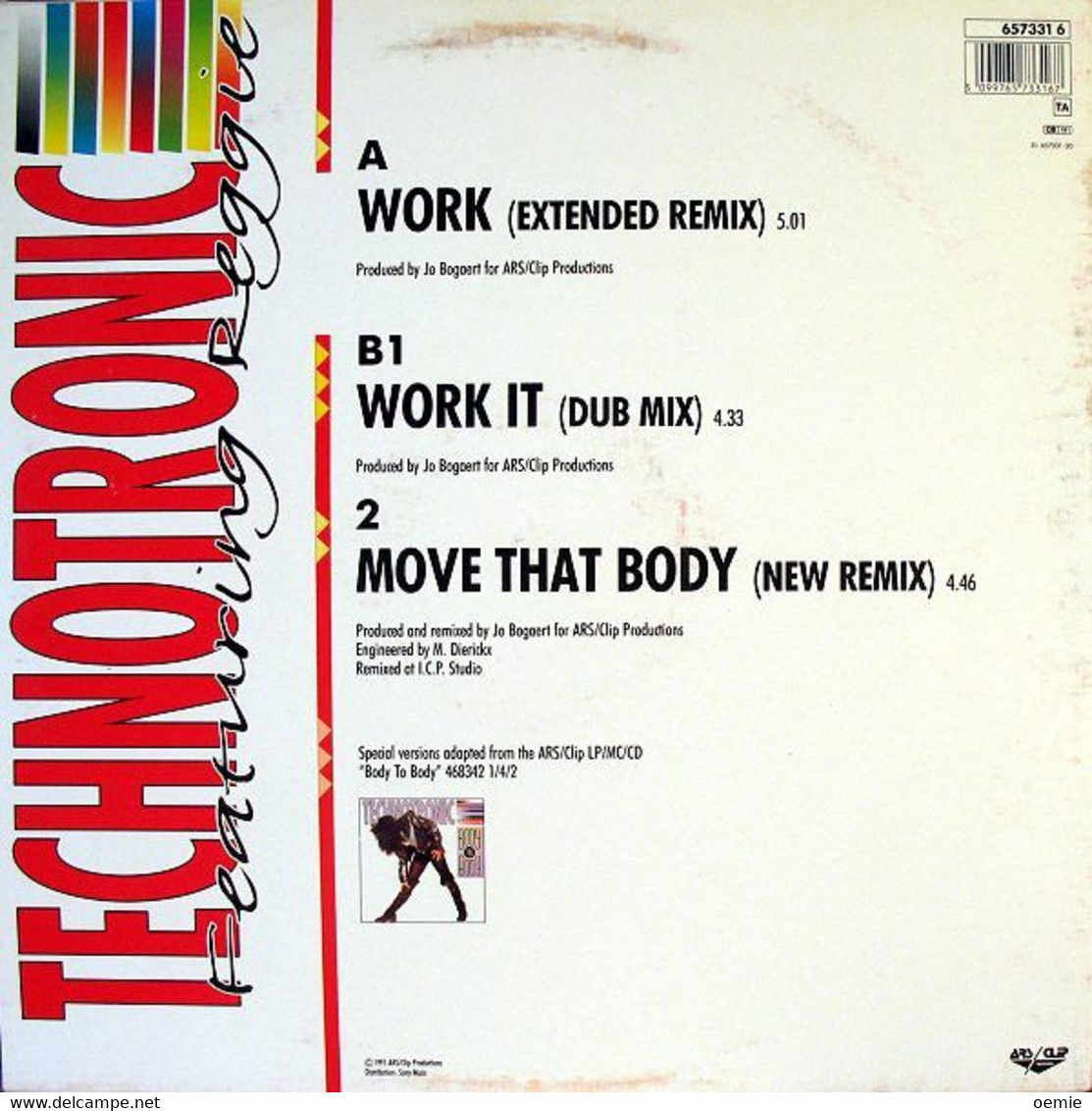 TECHNOTRONIC  FEATURING REGGIE °°  WORK - 45 Toeren - Maxi-Single