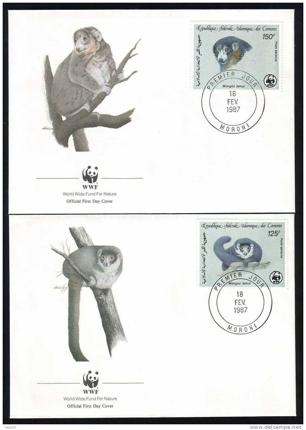 COMORES 4 Covers  1987 FDC WWF WORLD WIDE FUND FOR NATURE ANIMALS. - Schimpansen