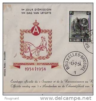 BELGIQUE : :1954: N°938/40 FDC.Monument National De S.M.Albert Ier. - 1951-1960