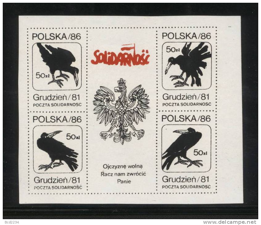 POLAND SOLIDARNOSC 1986 DECEMBER 1981 CARRION BIRDS MS THICK GLAZED PAPER PRINTED ON UNGLAZED SIDE (SOLID 0006/0323) - Vignettes Solidarnosc