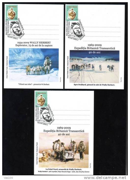 Expedition TRANSANTARCTICA,Wally Herbert Antarctica,Svalbard,polar Dog,2009 Postcard 3x Diff Romania. - Sonstige & Ohne Zuordnung