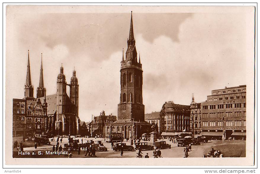 RAR Foto AK Halle A. Saale - Marktplatz, Tram, Autos, Animation 1931 ! - Halle (Saale)