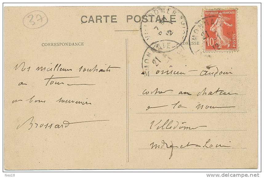 Monnaie Carrefour De La Route De Tours Et De Vouvray Timbrée 1912 - Monnaie