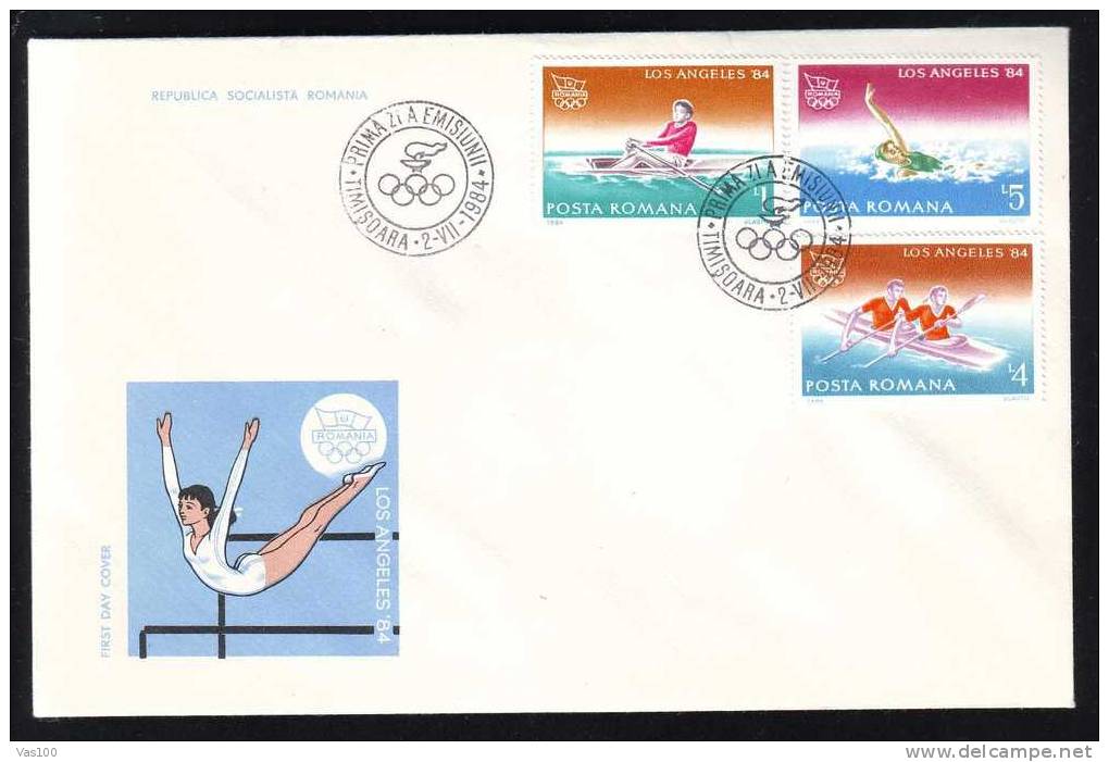 Romania 1984 FDC Olimpyc Games Los Angeles  With  Rowing Full Set 3 Covers. - FDC