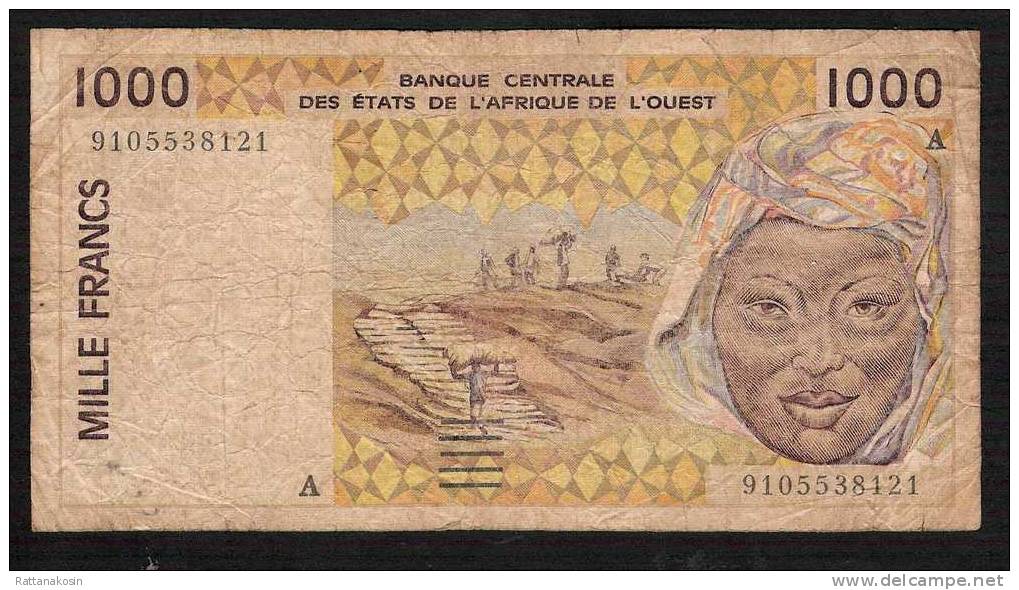 COTE D IVOIRE  P111Aa  1000  FRANCS 1991  FIRST DATE  AVF   NO P.h. ! - Elfenbeinküste (Côte D'Ivoire)